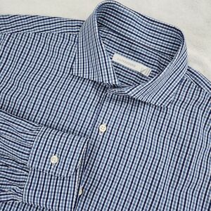 J.LINDEBERG Men’s Cotton Dress Shirt Blue Gingham Check Button Up Shirt  41/16‎